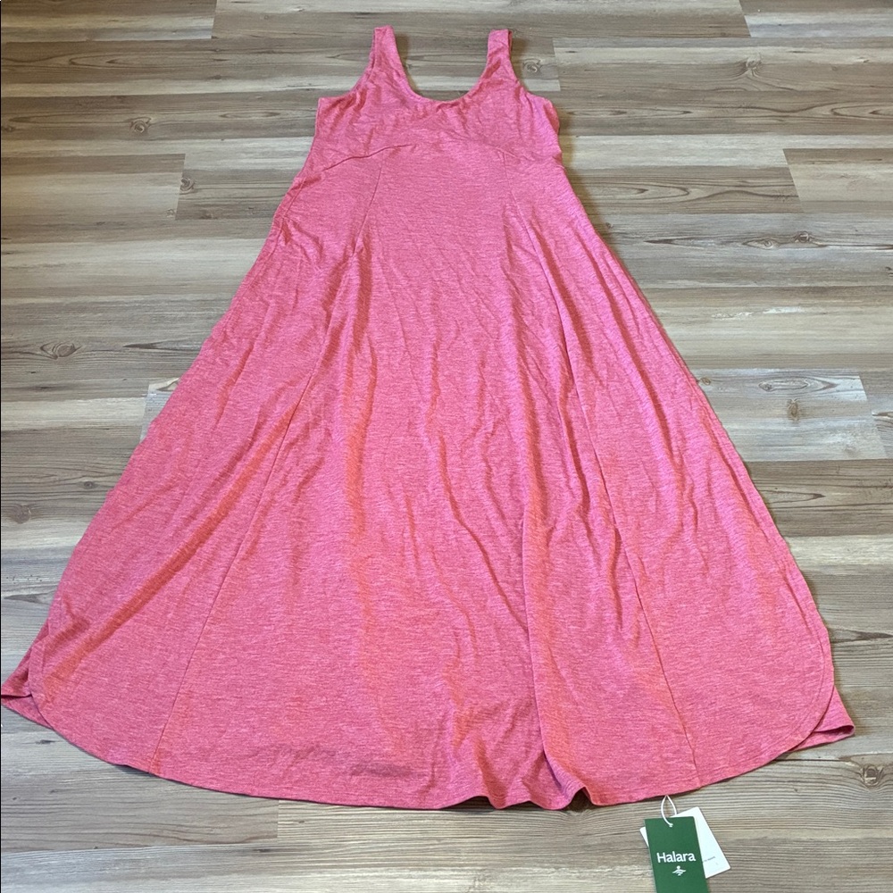 Halara U neck Flowy Maxi dress Sleeveless Side slit Coral Size S NWT Comfy Soft - Picture 5 of 11